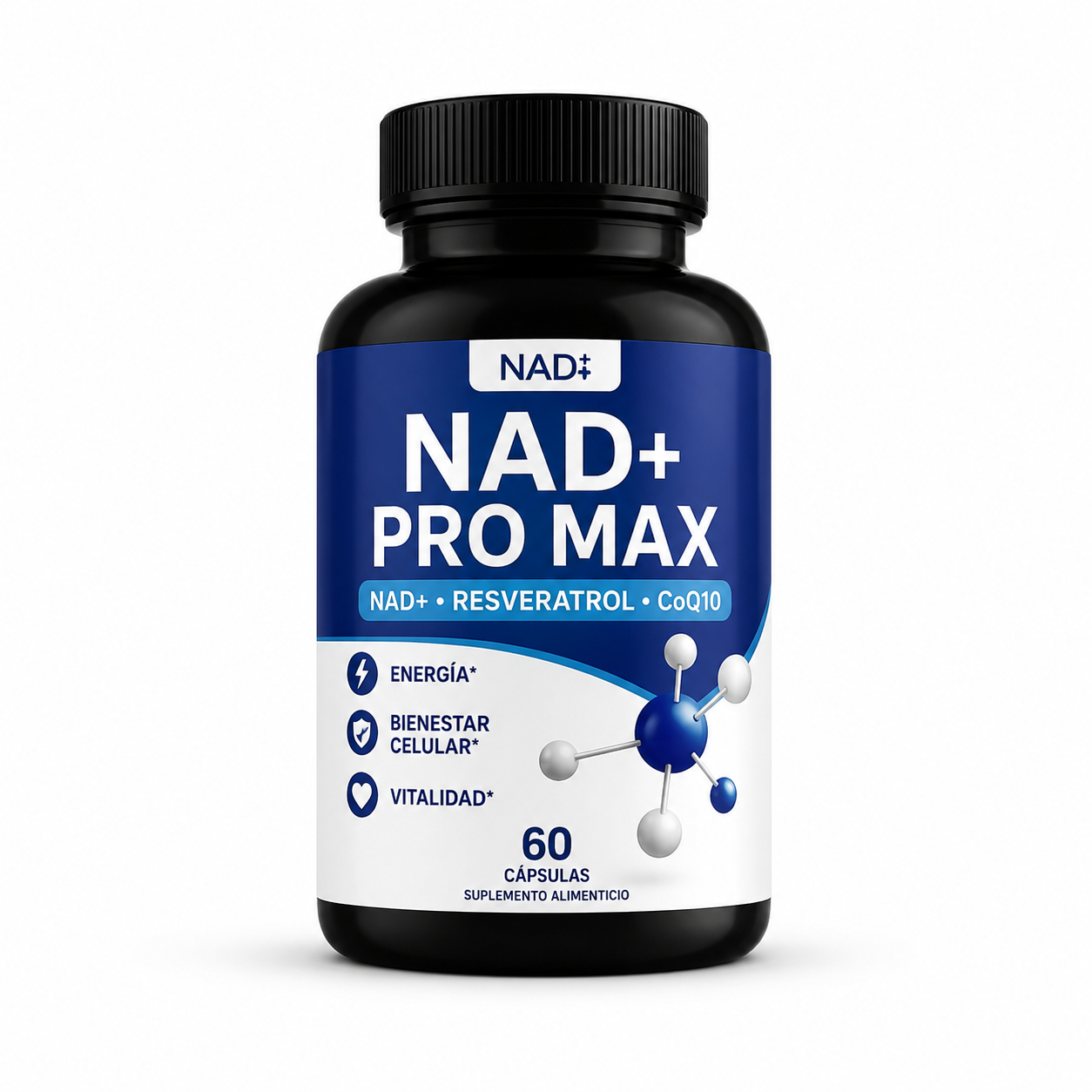 NAD+ PRO MAX® | Fórmula Avanzada con Resveratrol y CoQ10 (60 Cápsulas)