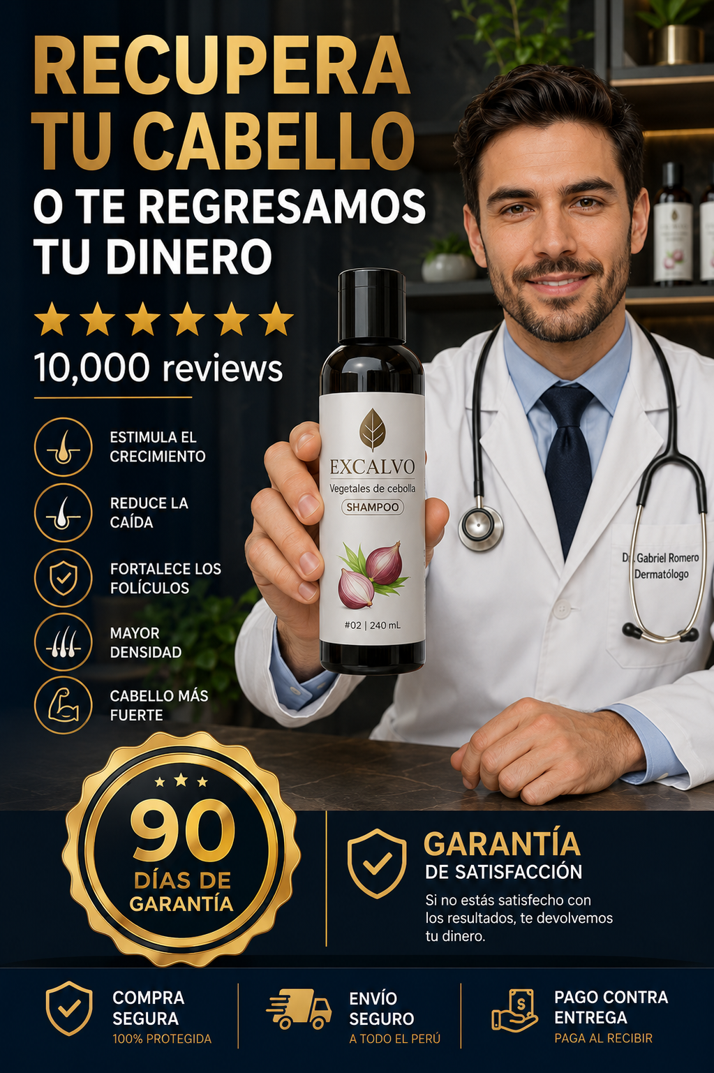 Excalvo Shampoo Crece tu cabello Naturalmente o te devolvemos tu Dinero | 240 ml