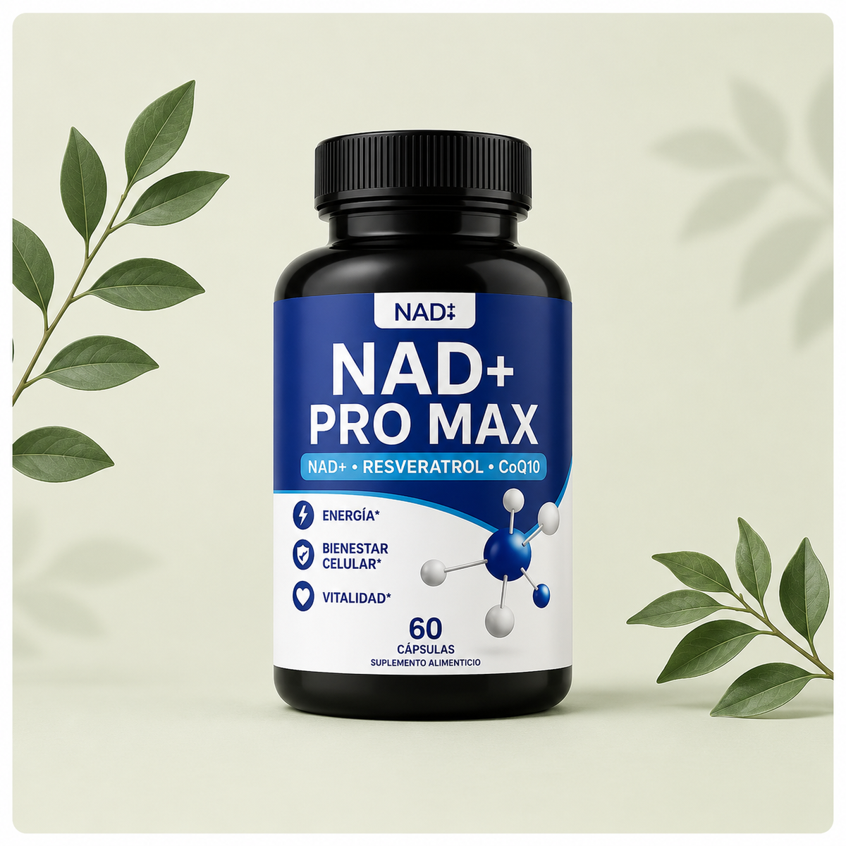NAD+ PRO MAX® | Fórmula Avanzada con Resveratrol y CoQ10 (60 Cápsulas)